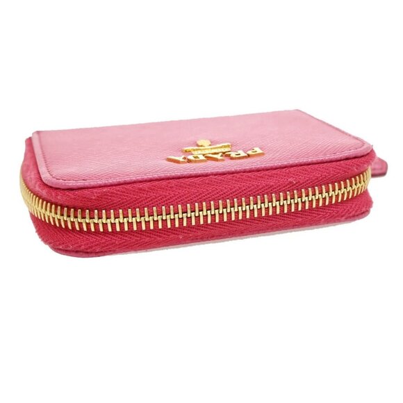 PRADA Logo Saffiano Compact Zipper Around Coin Wallet Leather Pink GHW 38KA657 - Picture 5 of 16